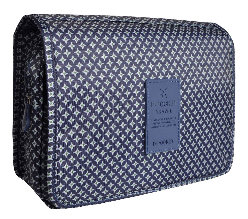 Blue Portable Waterproof Travel Kit Toiletry Cosmetic Bag Hanging Hook For Men and Women