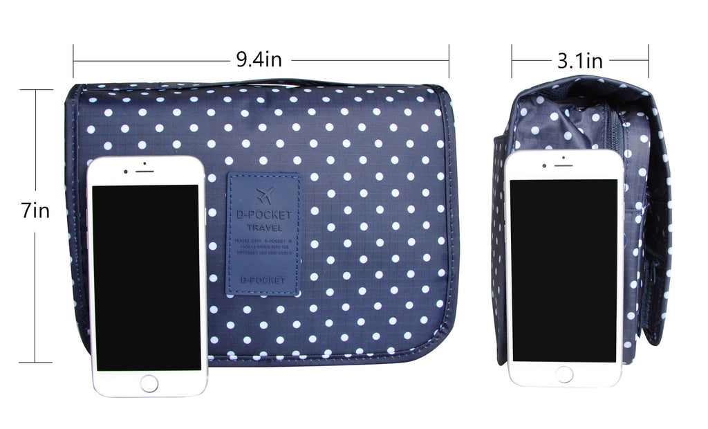 Navy Circle Portable Waterproof Travel Kit Toiletry Cosmetic Bag Hanging Hook For Men and Women