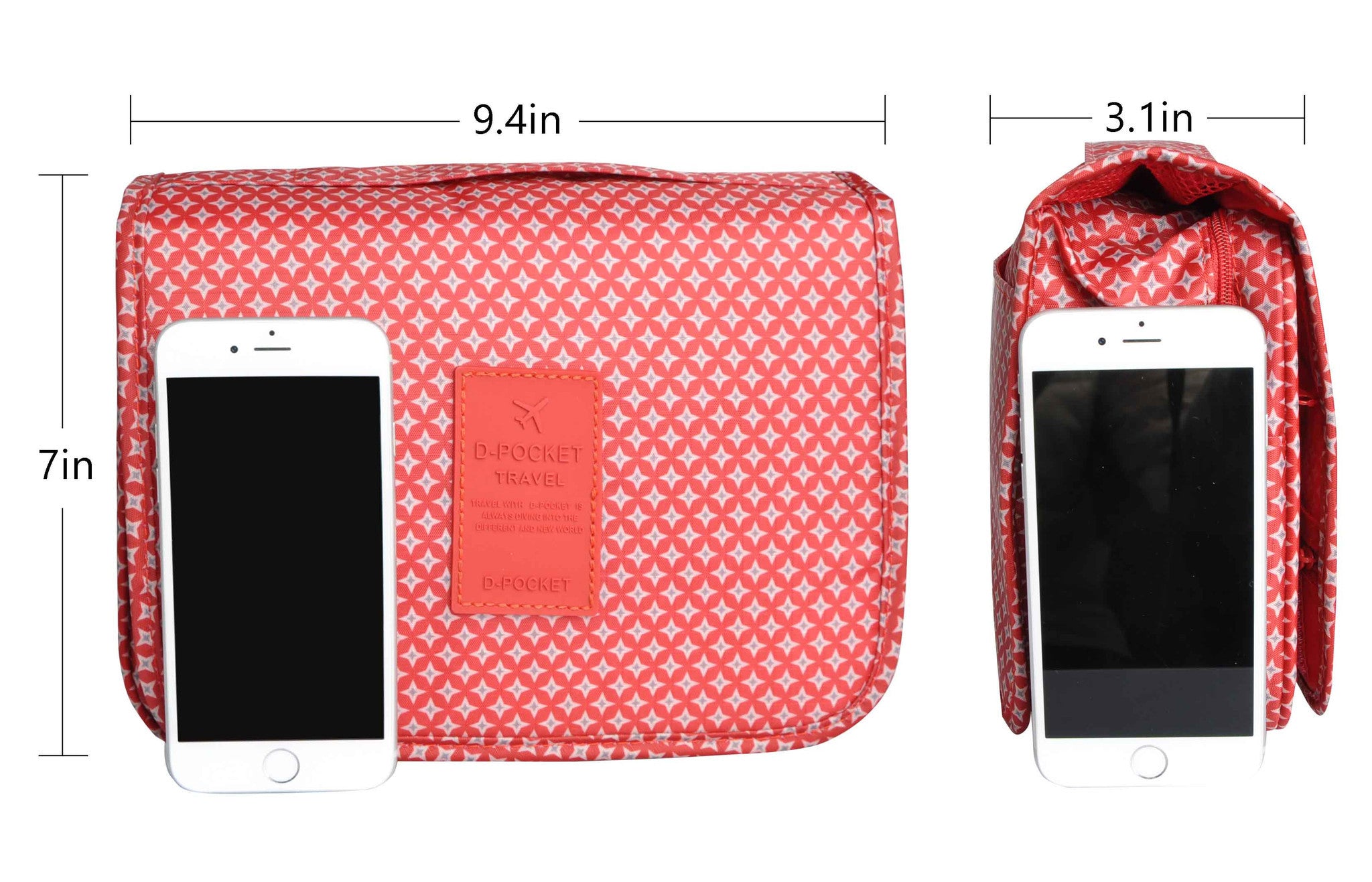 Red Portable Waterproof Travel Kit Toiletry Cosmetic Bag Hanging Hook For Men and Women