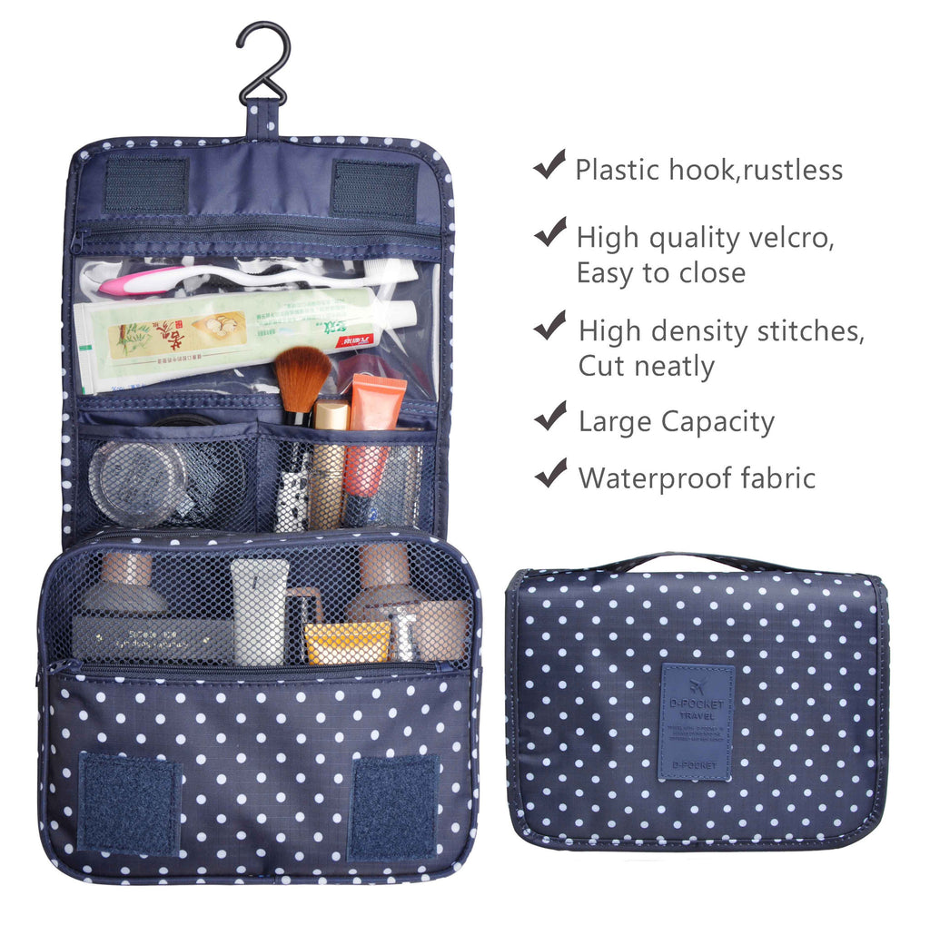 Navy Circle Portable Waterproof Travel Kit Toiletry Cosmetic Bag Hanging Hook For Men and Women