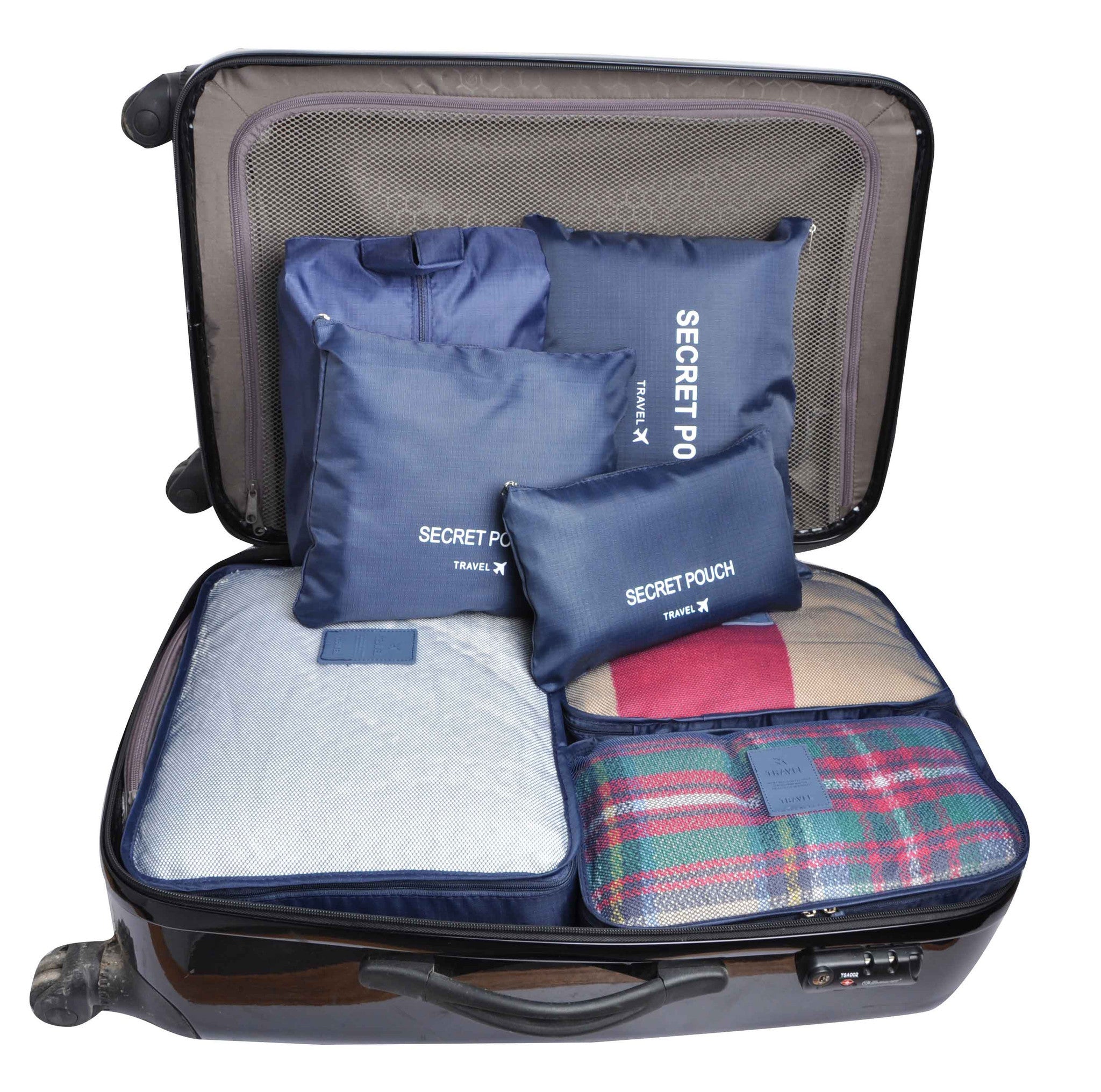 Navy Blue 7 Set Travel Cubes,Waterproof Mesh Durable Luggage Packing Organizers,1 Shoe Bag