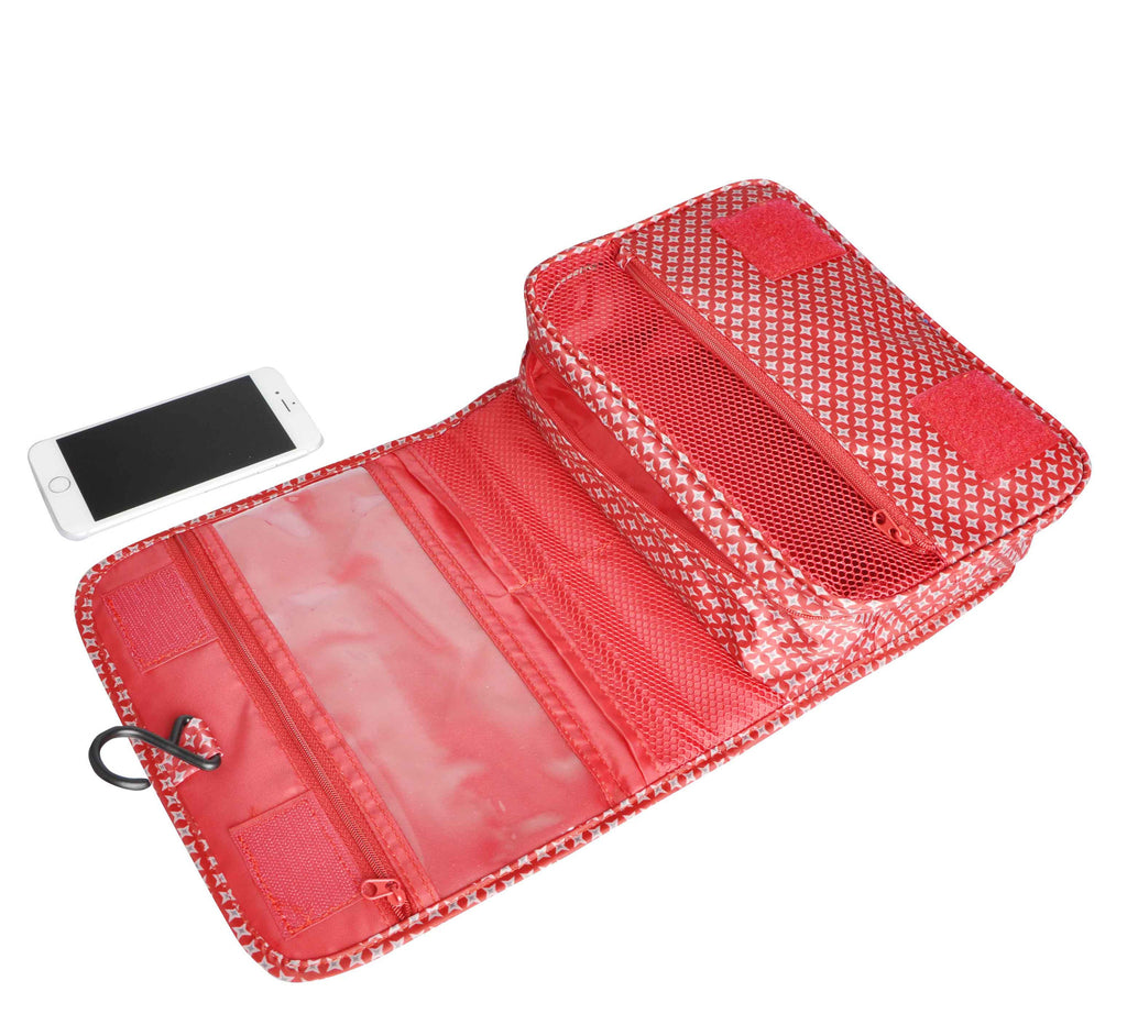 Red Portable Waterproof Travel Kit Toiletry Cosmetic Bag Hanging Hook For Men and Women