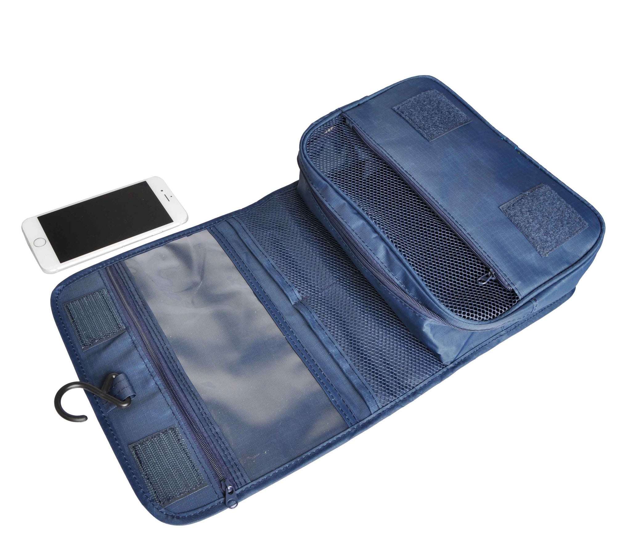 Navy Portable Waterproof Travel Kit Toiletry Cosmetic Bag Hanging Hook For Men and Women