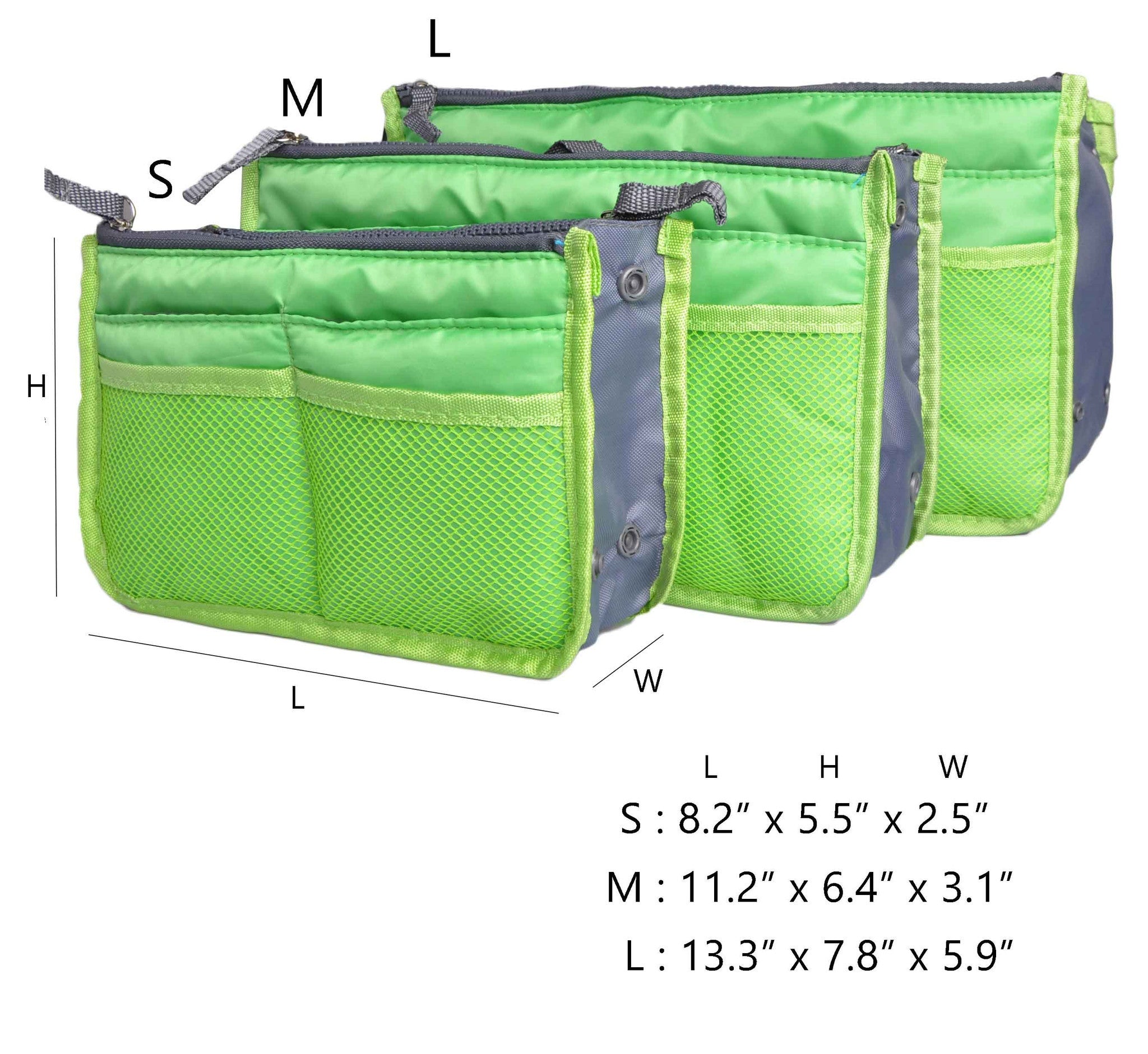 Green Purse Organizer,Insert Handbag Organizer Nylon Bag in Bag (13 Pockets 15 Colors 3 Sizes)