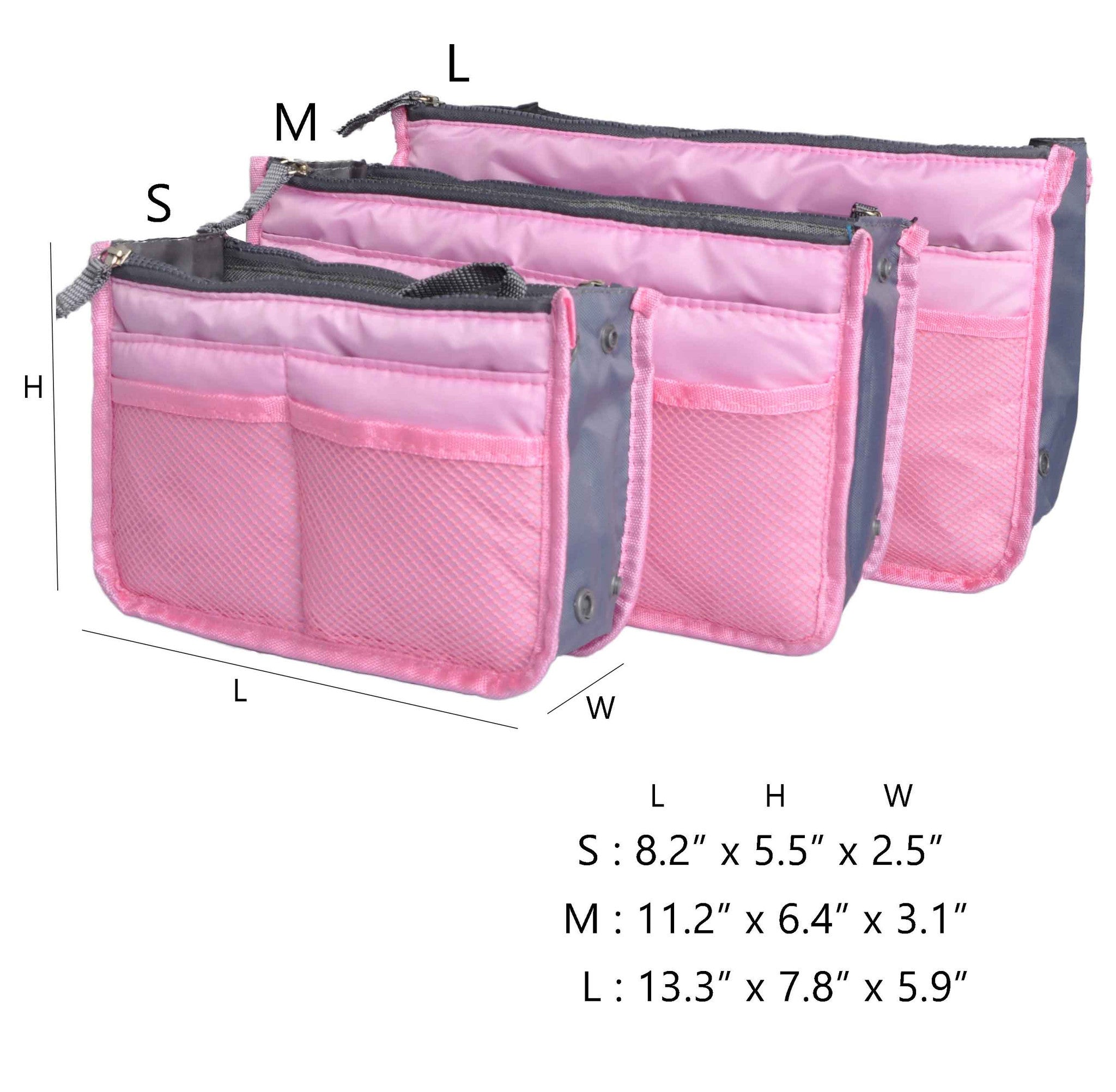 Pink Purse Organizer,Insert Handbag Organizer Nylon Bag in Bag (13 Pockets 15 Colors 3 Sizes)