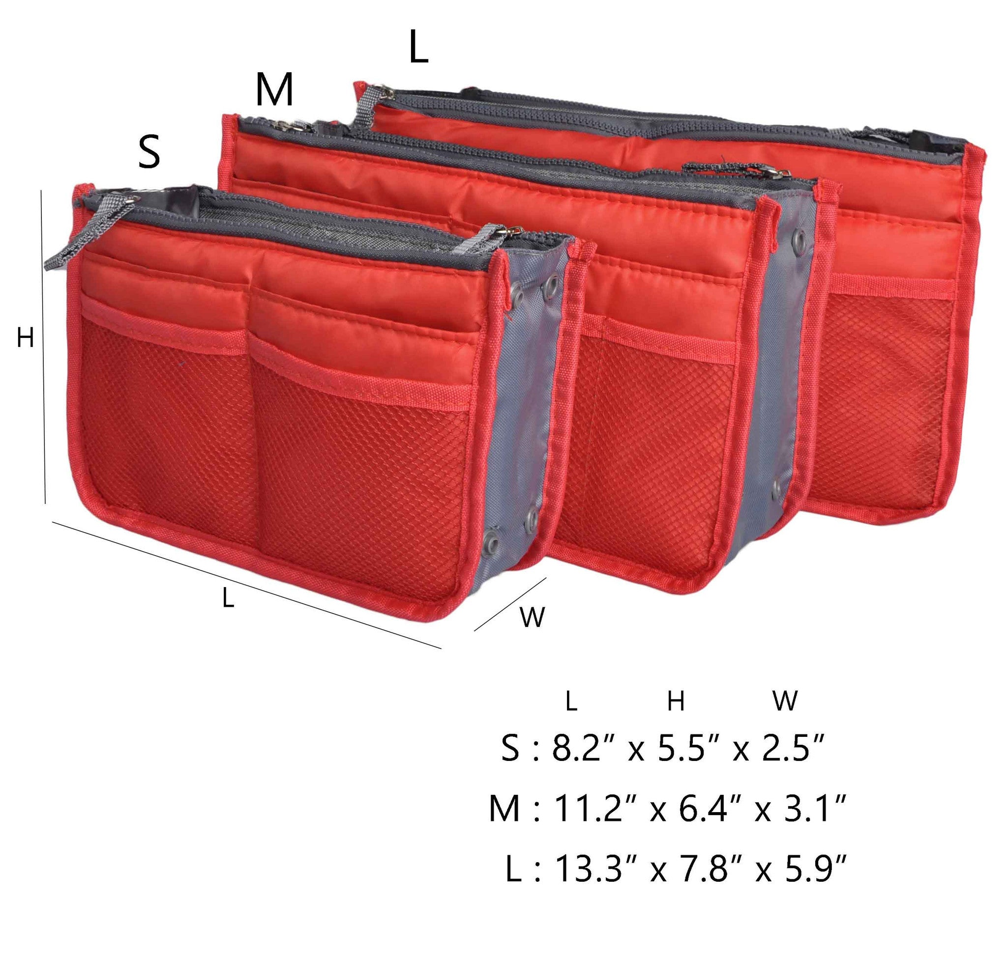 Red Purse Organizer,Insert Handbag Organizer Nylon Bag in Bag (13 Pockets 15 Colors 3 Sizes)