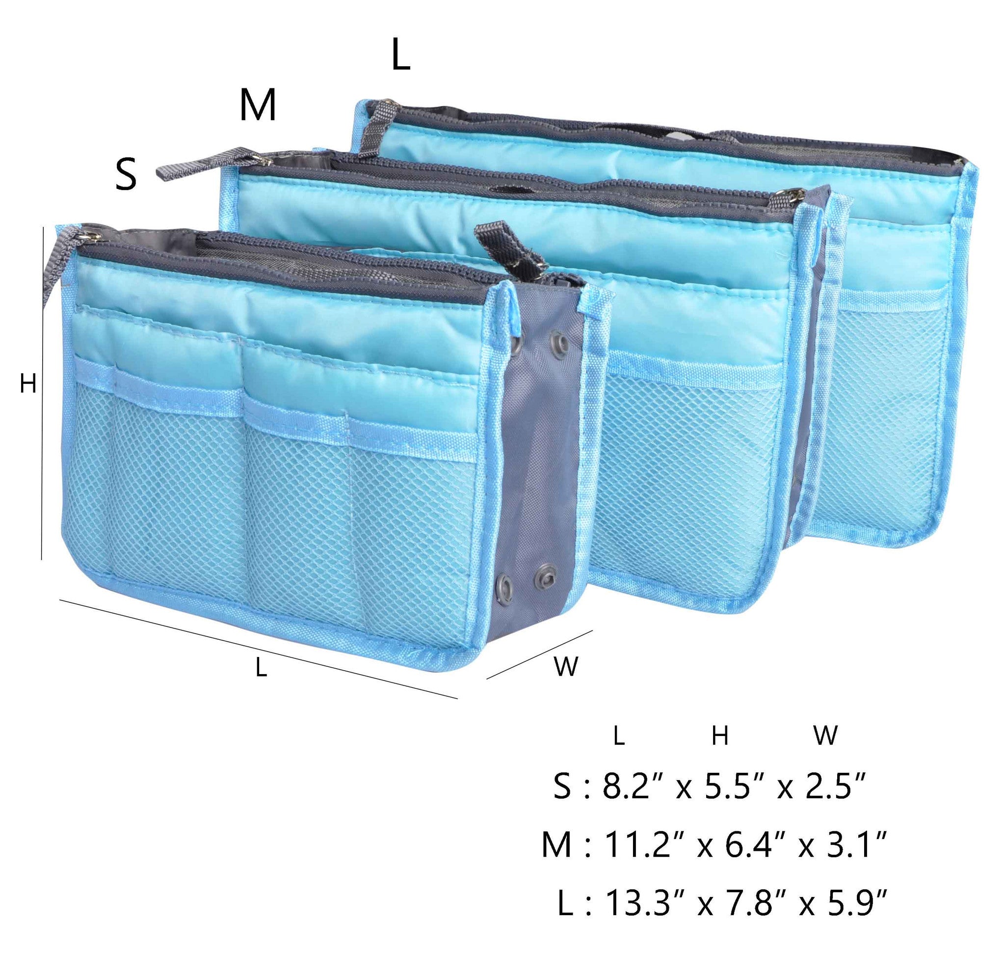 Blue Purse Organizer,Insert Handbag Organizer Nylon Bag in Bag (13 Pockets 15 Colors 3 Sizes)