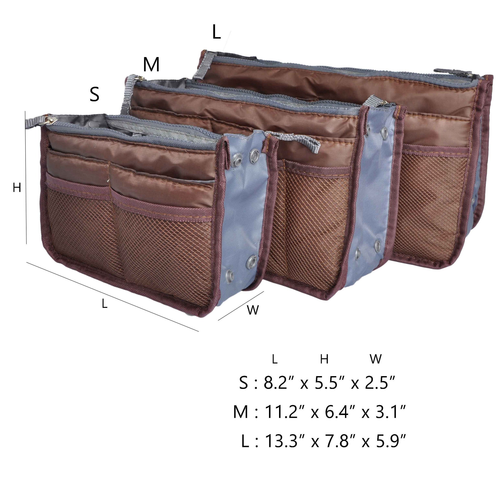 Coffee Purse Organizer,Insert Handbag Organizer Nylon Bag in Bag (13 Pockets 15 Colors 3 Sizes)